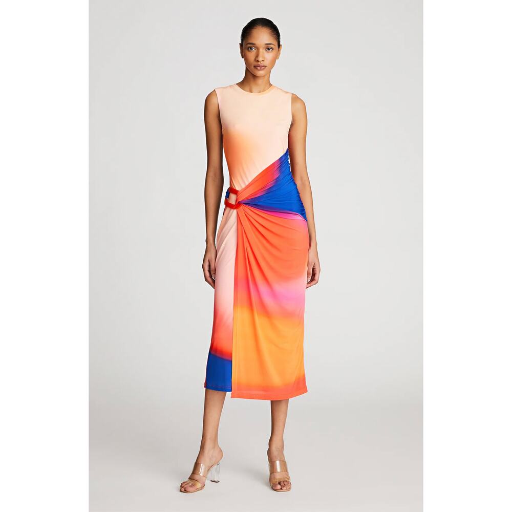 Halston Heritage Jordi Sunset Colorblock Jersey Midi Dress Size 12